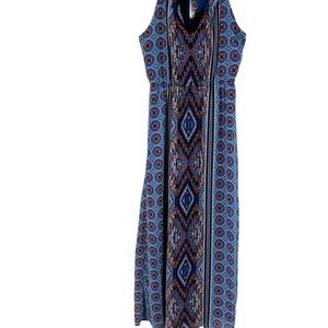 Luxology Blue and Red Geometric Maxi Dress
